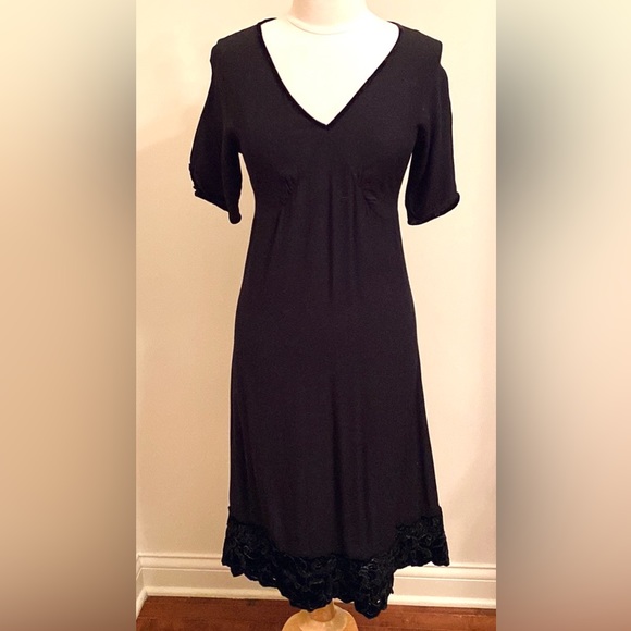 J. Jill Dresses & Skirts - J. Jill Black Floral SZ 4 Velvet Trim Whimsigoth Romantic Bohemian Party Dress